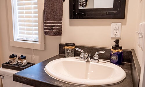 bathroom sink in the farmhouse tiny house