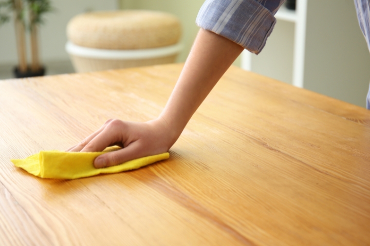 woman cleaning furniture