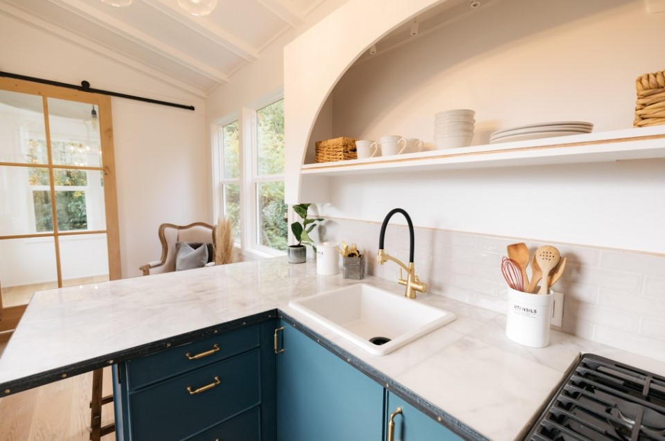 kitchen area in a tiny house