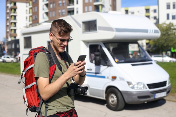 person checking an RV App