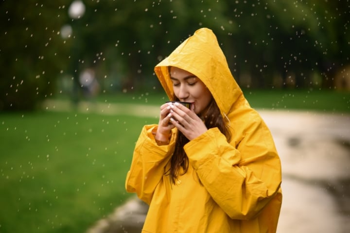 woman in yellow raincoat