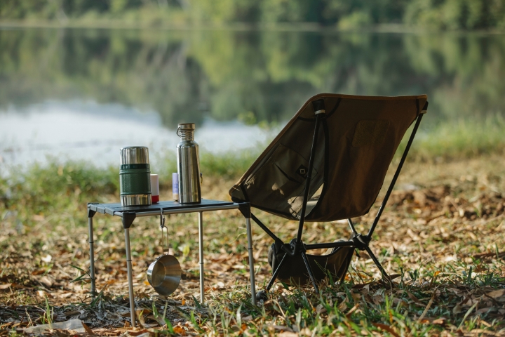 camping chair and utensils