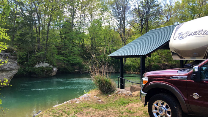 rv parked near the piney river