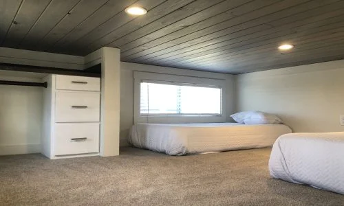 Tiny Home Stays 185 two white tiny house beds